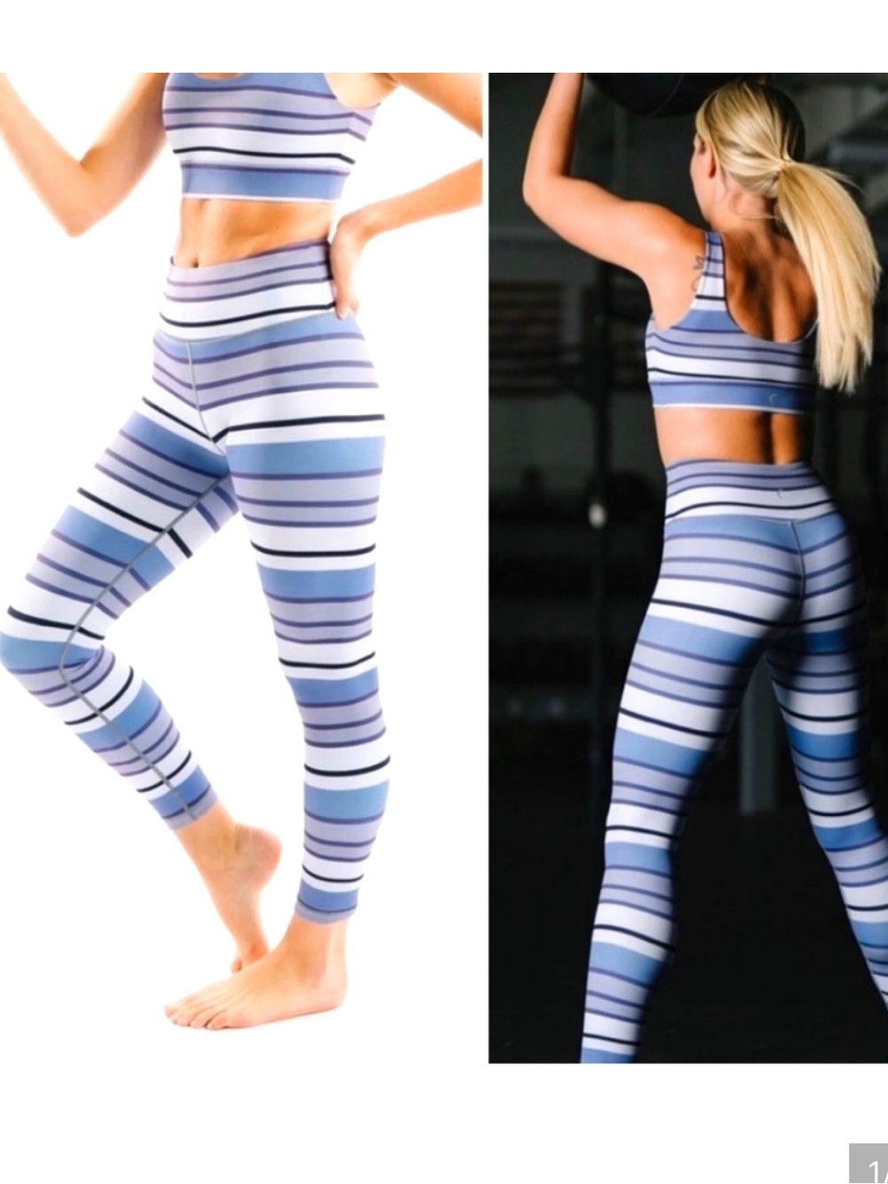 ZYIA Striped Leggings - Blue and Gray